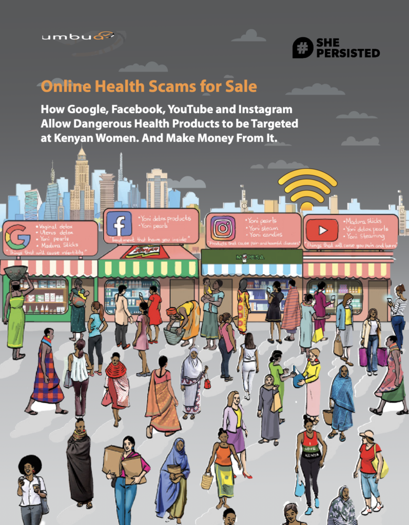 Illustrated cover of Online Health Scams for Sale – #ShePersisted and Fumbua