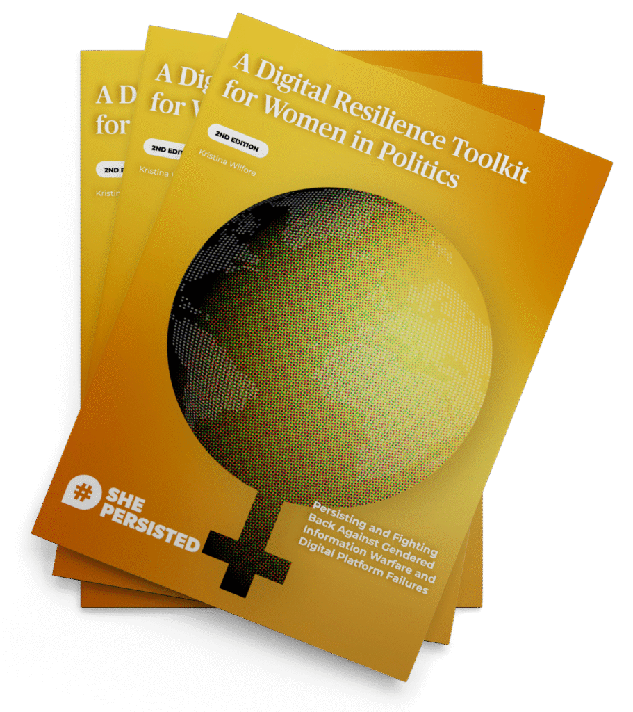 Yellow and orange gradient cover of "A Digital Resilience Toolkit for Women in Politics"