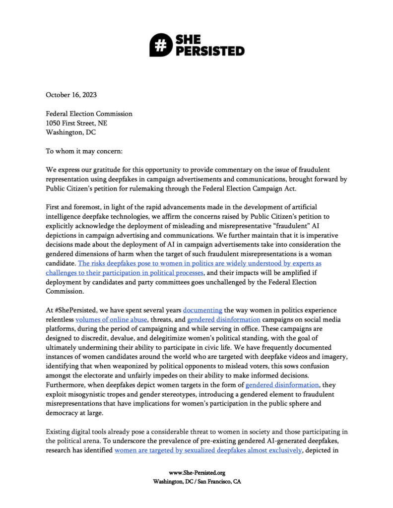 Cover of FEC Deepfakes in Elections Comment