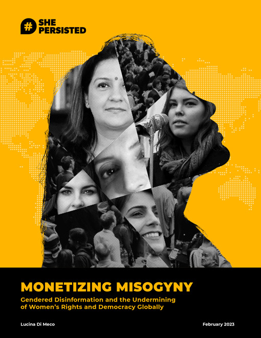 Orange cover of a report: Monetizing Misogyny